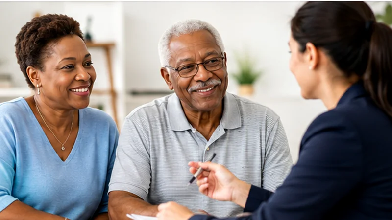 Older Florida couple reviewing a Medicare checklist with an agent
